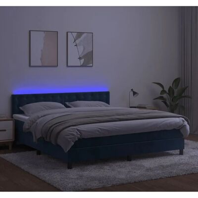 MAISONCHIC Dunkelblau Samtbettrahmen mit LED, Modell VidaXL11693 - Bett MAISONCHIC Dunkelblau Samtbettrahmen mit LED, Modell VidaXL11693 - Bett