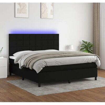 vidaXL Schwarzes Stoffbett mit Matratze und LED - 180x200cm - Bett vidaXL Schwarzes Stoffbett mit Matratze und LED - 180x200cm - Bett