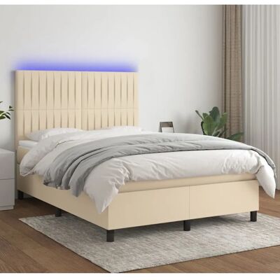 Jinlefu Creme Bettgestell mit LED & Taschenfederkernmatratze Jinlefu Creme Bettgestell mit LED & Taschenfederkernmatratze