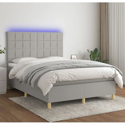 Maisonchic - Lit gris clair 140x200cm avec matelas et LED - Publicité Maisonchic - Lit gris clair 140x200cm avec matelas et LED - Publicité