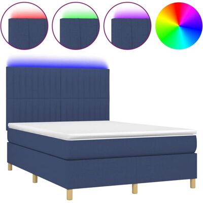vidaXL Blaues Boxspringbett mit LED & Matratze vidaXL Blaues Boxspringbett mit LED & Matratze