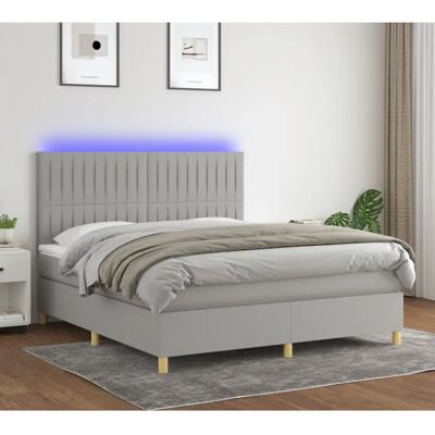 vidaXL Hellgraues Stoffbett mit LED & Matratze vidaXL Hellgraues Stoffbett mit LED & Matratze