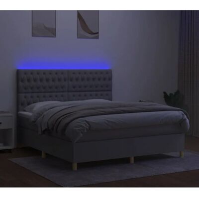 vidaXL Hellgraues Stoffbett mit LED - Bett mit Kopfteil & Matratze vidaXL Hellgraues Stoffbett mit LED - Bett mit Kopfteil & Matratze
