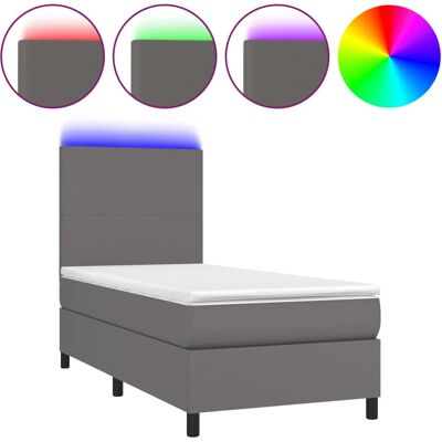 vidaXL Graues Bett mit LED & Taschenfederkernmatratze vidaXL Graues Bett mit LED & Taschenfederkernmatratze