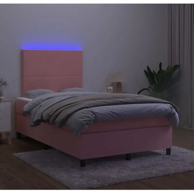 MAISONCHIC - Samtrosé Doppelbett mit LED & Matratze - Bett MAISONCHIC - Samtrosé Doppelbett mit LED & Matratze - Bett