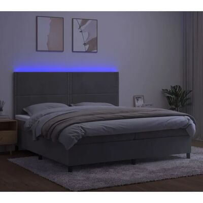 vidaXL Boxspringbett mit Matratze & LED - Rechteckig, Grau, Samtstoff vidaXL Boxspringbett mit Matratze & LED - Rechteckig, Grau, Samtstoff