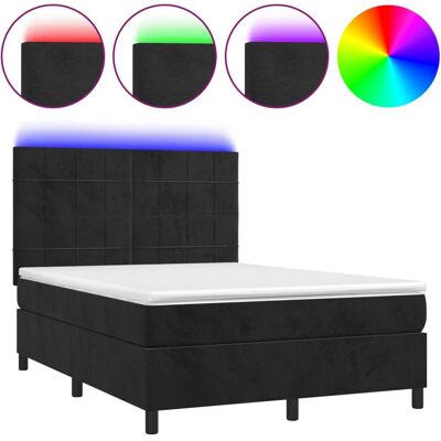 vidaXL Bett mit LED - Schwarz, 140x200 cm, Samt vidaXL Bett mit LED - Schwarz, 140x200 cm, Samt