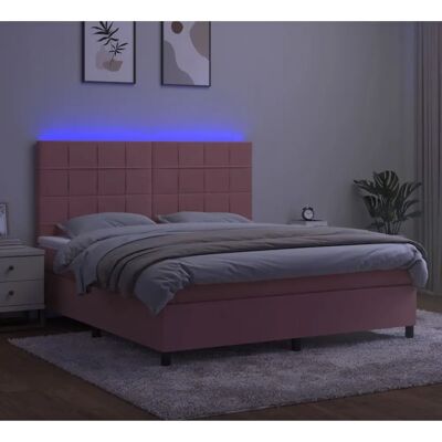 Maisonchic Rosa Samtbett mit LED & Federkernmatratze - Bett Maisonchic Rosa Samtbett mit LED & Federkernmatratze - Bett