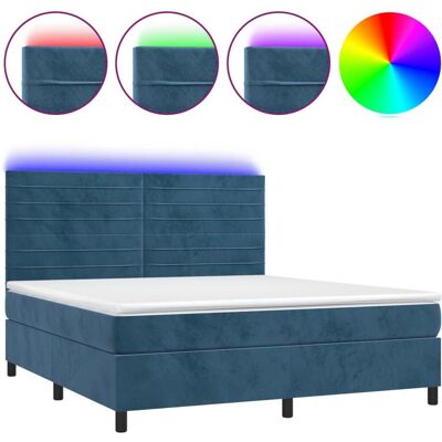 vidaXL Mørkeblå Velour Seng med Madras & LED - 180x200 cm vidaXL Mørkeblå Velour Seng med Madras & LED - 180x200 cm