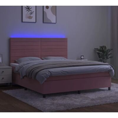 vidaXL Pink Samt Boxspringbett mit LED, 180x200 cm - Bett vidaXL Pink Samt Boxspringbett mit LED, 180x200 cm - Bett