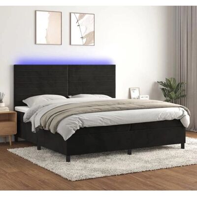Maisonchic Schwarzes Samtbett mit LED - 200x200 cm - Bett Maisonchic Schwarzes Samtbett mit LED - 200x200 cm - Bett