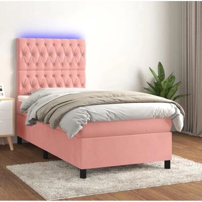 vidaXL Pink Velvet Bett mit LED - Bett mit Matratze und LED vidaXL Pink Velvet Bett mit LED - Bett mit Matratze und LED