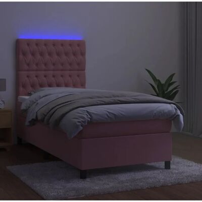 vidaXL Pink Velvet Bett mit LED, 100x200cm - Bett vidaXL Pink Velvet Bett mit LED, 100x200cm - Bett