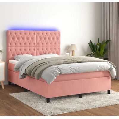 vidaXL Pinkes Samtbett mit LED & Matratze - Bett vidaXL Pinkes Samtbett mit LED & Matratze - Bett