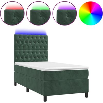 vidaXL Dunkelgrünes Samtbett mit LED, 140x200cm - Bett vidaXL Dunkelgrünes Samtbett mit LED, 140x200cm - Bett