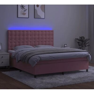 vidaXL Rosa Sammet Bett mit LED & Matratze - Bett vidaXL Rosa Sammet Bett mit LED & Matratze - Bett