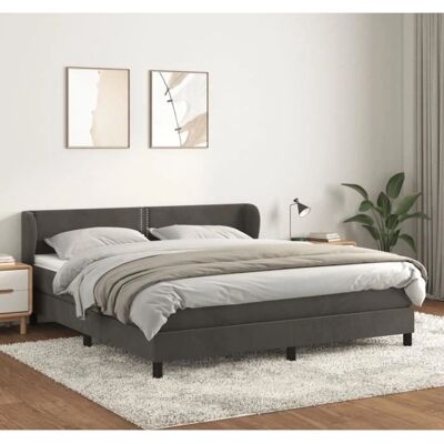 MaisonChic Dunkelgraues Velvet-Bett mit Taschenfederkernmatratze - Bett MaisonChic Dunkelgraues Velvet-Bett mit Taschenfederkernmatratze - Bett