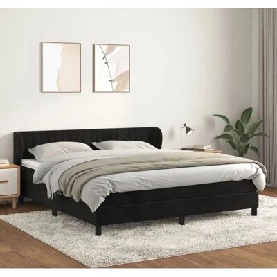Maisonchic Schwarzes Samt-Boxspringbett - Bett Maisonchic Schwarzes Samt-Boxspringbett - Bett