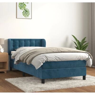 Modelo MAISON CHIC - Cama individual de terciopelo azul oscuro con cabecera ajustable Modelo MAISON CHIC - Cama individual de terciopelo azul oscuro con cabecera ajustable