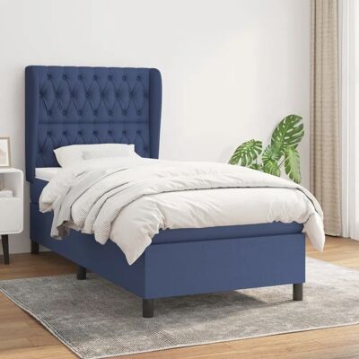 MAISONCHIC Modèle 90x200cm - Lit simple, Matelas à ressorts, Tissu bleu - Publicité MAISONCHIC Modèle 90x200cm - Lit simple, Matelas à ressorts, Tissu bleu - Publicité