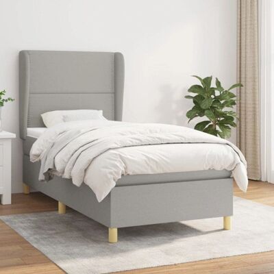 MAISONCHIC Hellgraues Einzelbett mit Matratze & Gestell - Bett MAISONCHIC Hellgraues Einzelbett mit Matratze & Gestell - Bett