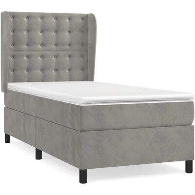 Lit en Velours Gris Clair avec Matelas - Lit - Publicité Lit en Velours Gris Clair avec Matelas - Lit - Publicité