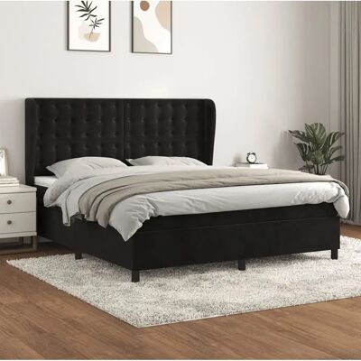 vidaXL Boxspringbett mit Matratze - Schwarz Samt 180x200cm Knöpfe vidaXL Boxspringbett mit Matratze - Schwarz Samt 180x200cm Knöpfe