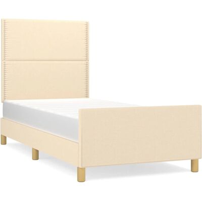 vidaXL Bettgestell mit Kopfteil - Verstellbar Creme Stoff - Bettgestell vidaXL Bettgestell mit Kopfteil - Verstellbar Creme Stoff - Bettgestell