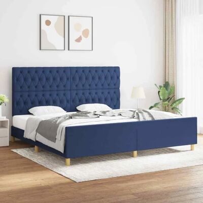vidaXL Bettgestell mit Kopfteil Blau 200x200 cm Stoff - Bettgestell vidaXL Bettgestell mit Kopfteil Blau 200x200 cm Stoff - Bettgestell