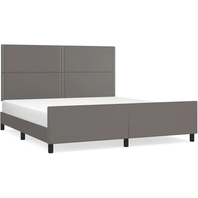 VidaXL Bettgestell mit Kopfteil - Grau - 200x200 cm - Kunstleder VidaXL Bettgestell mit Kopfteil - Grau - 200x200 cm - Kunstleder