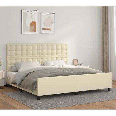 vidaXL Bettrahmen mit Kopfteil - 200x200cm - Creme - Kunstleder vidaXL Bettrahmen mit Kopfteil - 200x200cm - Creme - Kunstleder