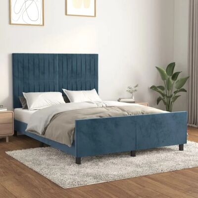 Donkerblauw fluwelen bedframe met verstelbaar hoofdbord - Bedframe Donkerblauw fluwelen bedframe met verstelbaar hoofdbord - Bedframe