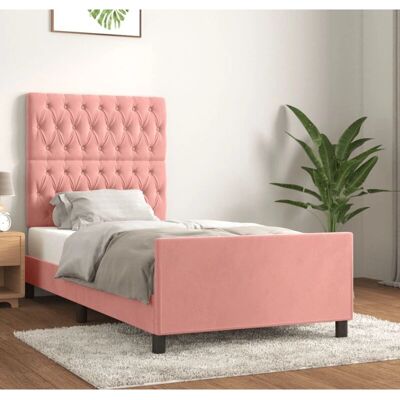 vidaXL Bettgestell mit Samt-Kopfteil - Rosa - Bettgestell vidaXL Bettgestell mit Samt-Kopfteil - Rosa - Bettgestell
