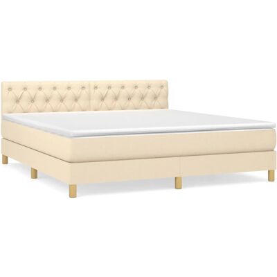 vidaXL 3140886 Bett - Cremafarbenes Gewebe - Matratze - Modernes Design vidaXL 3140886 Bett - Cremafarbenes Gewebe - Matratze - Modernes Design