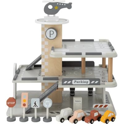 Tryco Houten Garage - Meerlaagse Speelset met Auto's & Helikopter Tryco Houten Garage - Meerlaagse Speelset met Auto's & Helikopter