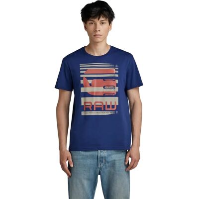 T-shirt G-Star RAW Faded burger logo - Bleu moyen - Homme T-shirt G-Star RAW Faded burger logo - Bleu moyen - Homme