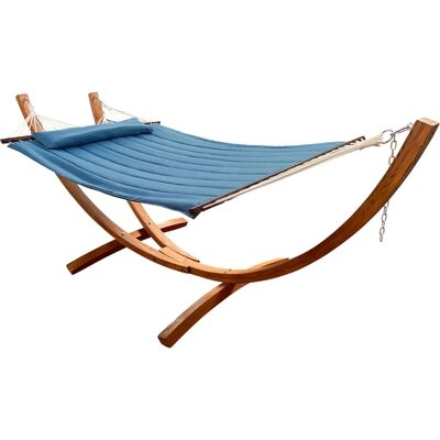 Ensemble hamac double XXL Hawaii - Bleu avec cadre en bois - Publicité Ensemble hamac double XXL Hawaii - Bleu avec cadre en bois - Publicité