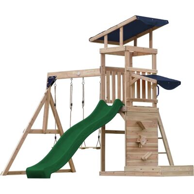 Tour de jeu en bois AXI Malik avec double balançoire et toboggan - Aire de jeux - Publicité Tour de jeu en bois AXI Malik avec double balançoire et toboggan - Aire de jeux - Publicité