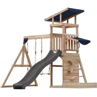 Tour de jeu en bois AXI avec double balançoire et toboggan - Aire de jeux - Publicité Tour de jeu en bois AXI avec double balançoire et toboggan - Aire de jeux - Publicité
