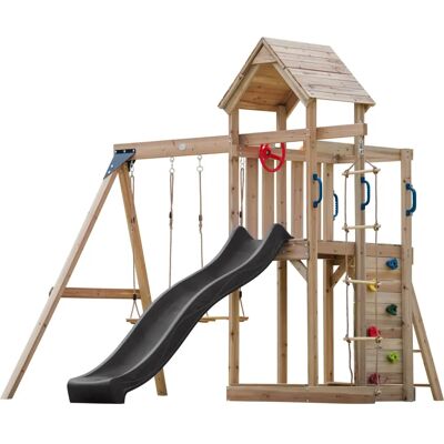Tour de jeux en bois Axi avec balançoires et corde d'escalade - Publicité Tour de jeux en bois Axi avec balançoires et corde d'escalade - Publicité