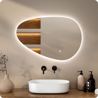 Mirlux Badkamerspiegel met LED - Asymmetrisch Wandspiegel - Antibewolking - 90x60cm Mirlux Badkamerspiegel met LED - Asymmetrisch Wandspiegel - Antibewolking - 90x60cm