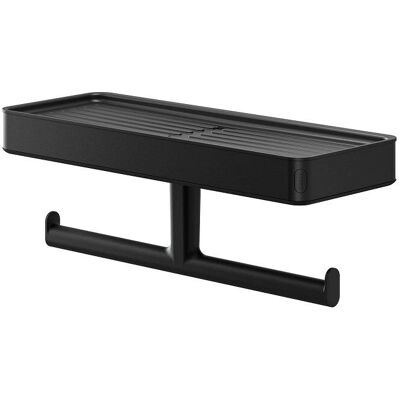 Porta carta igienica Tiger Carv con ripiano - Accessorio bagno nero resistente ed elegante Porta carta igienica Tiger Carv con ripiano - Accessorio bagno nero resistente ed elegante