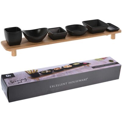 Excellent Houseware Set aus Schalen auf Bambusteller für Snacks und Dips Excellent Houseware Set aus Schalen auf Bambusteller für Snacks und Dips