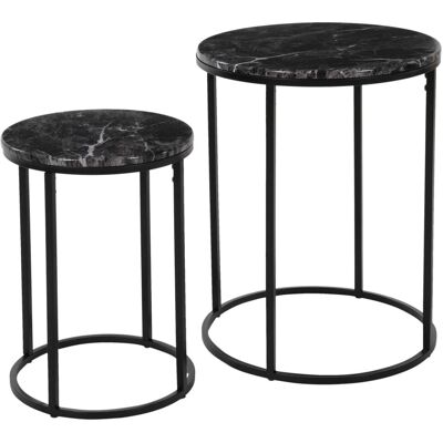 ML-DESIGN Zestaw 2 okrągłych stolików kawowych - Czarny, Efekt Marmurowy, Metal ML-DESIGN Zestaw 2 okrągłych stolików kawowych - Czarny, Efekt Marmurowy, Metal