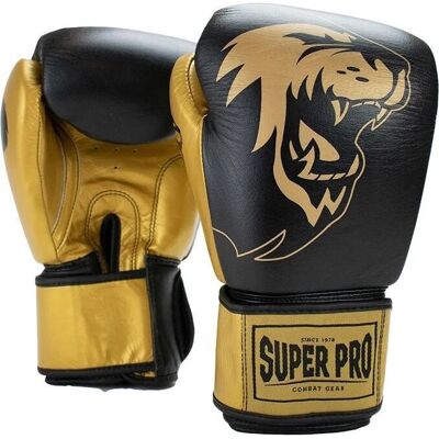 Super Pro Boxhandschuhe - Leder Schwarz-Gold - M Super Pro Boxhandschuhe - Leder Schwarz-Gold - M