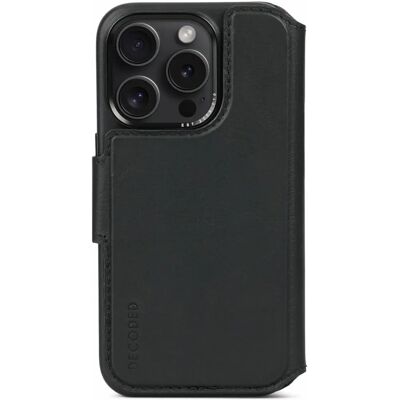 Coque portefeuille en cuir pour iPhone 15 Pro - Noir - Publicité Coque portefeuille en cuir pour iPhone 15 Pro - Noir - Publicité