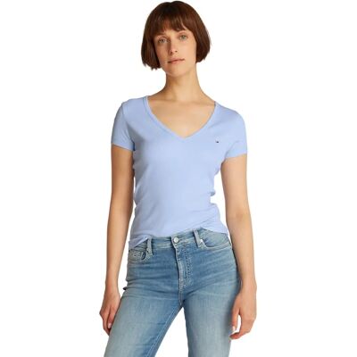Tommy Hilfiger Essential Blauer V-Ausschnitt Baumwoll-T-Shirt Tommy Hilfiger Essential Blauer V-Ausschnitt Baumwoll-T-Shirt