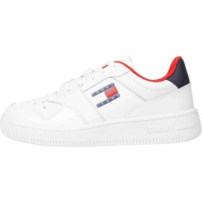 Baskets en cuir blanc Tommy Hilfiger pour femmes avec logo - Baskets - Publicité Baskets en cuir blanc Tommy Hilfiger pour femmes avec logo - Baskets - Publicité