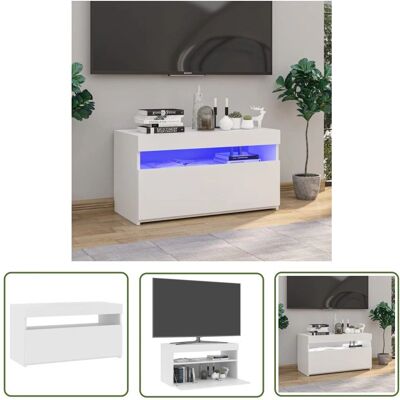 THE LIVING STORE - Stojak TV z diodami LED - Biały połysk - 75x35x40 cm - Stojak TV THE LIVING STORE - Stojak TV z diodami LED - Biały połysk - 75x35x40 cm - Stojak TV