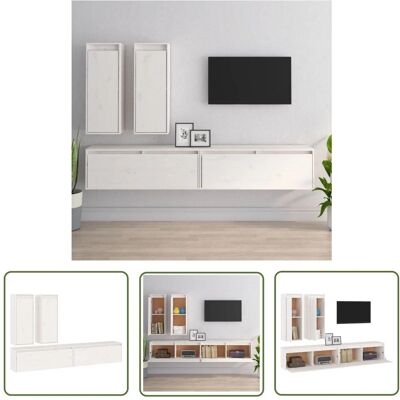 The Living Store - TV Unit Set White Pine 4-Piece - Biały - Dąb pine? - TV unit The Living Store - TV Unit Set White Pine 4-Piece - Biały - Dąb pine? - TV unit